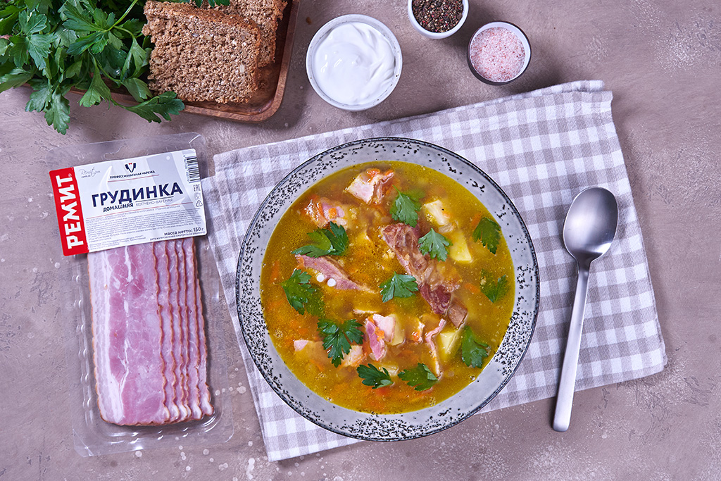 Гороховый суп с копчеными ребрышками и грудинкой РЕМИТ - рецепт от Remit
